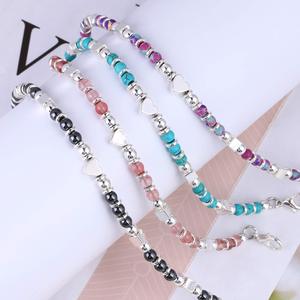 Best-Selling Bohemian Natural Purple Crystal <strong>Beaded</strong> Bracelet for Women Black Gallstone Heart-shaped Bead Brace for Gift Europe - Product Image 2