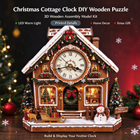 Jam Dinding Cottage Natal Modern DIY Model Kit Puzzle Kayu 3D Rumah Kue Jahe Detail Cetak Dekorasi Rumah yang Dipasang di Dinding