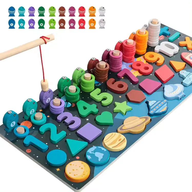 어린이 다기능 나무 몬테소리 장난감 어린이 교육 장난감 지능형 교육 장난감 자기 낚시 게임