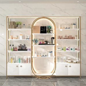 Meuble de présentation en bois moderne, durable et portable avec éclairage LED pour salon de beauté, étagère à cosmétiques pour présentation de produits de soin des ongles et de la peau, et maquillage - Product Image 1