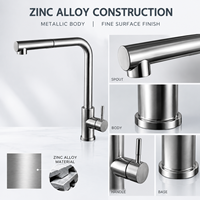 Robinet de cuisine monocommande en alliage de zinc brossé à bec allongé pour évier
