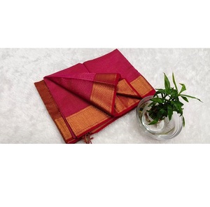 Maheshwari Small Checks Traditional <b>Red</b> Cotton Silk <b>Saree</b> with Orange Border Handwoven Ethnic Wedding Festive Party Wear - Product Image 6