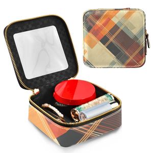 Bolsa de Maquillaje Vintage de Cuero a Cuadros con Ventana Transparente, Organizador de Artículos de Aseo Portátil para Viaje, Bolsa Cosmética Pequeña para el Bolso - Product Image 3