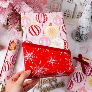 Pink Christmas <b>Wrapping</b> <b>Paper</b> Roll 46.8 Sq Ft Metallic Foil Ornament Design Gift Craft Eco Friendly - Product Image 4