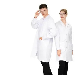 Высококачественный лабораторный антистатический устойчивый к кислотам и щелочам Антибактериальный эластичный белый халат для студентов колледжа лабораторный белый халат - Product Image 3