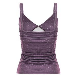 Polka Dot Knit Camisole V Neck Pleated Top Women <b>Spaghetti</b> <b>Strap</b> Slim Fit Tank Y2K Retro Casual Versatile Summer Top - Product Image 5