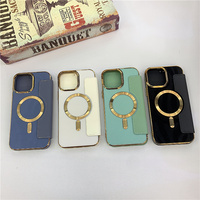 Étui de téléphone antichoc transparent de qualité d'origine en cuir magnétique sans fil pour iPhone 16 15 14 13 Pro Max