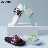 OLICOM Claquettes personnalisées avec logo et soutien de la voûte plantaire pour femmes et hommes, sandales d'intérieur camouflage, pantoufles de plage douces et confortables pour l'été