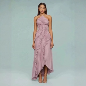 Vestido Midi Halter Personalizado Chic con Espalda Descubierta, Plisado y Volantes, Cintura Natural, Elegante para Fiesta <span class=keywords><strong>de</strong></span> Verano y Noche para Mujer - Product Image 4