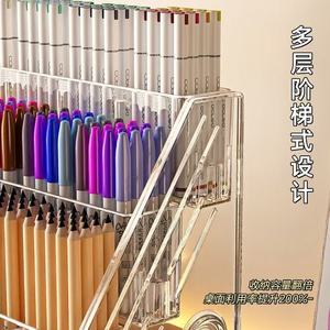 Acrylic Pen Holder With Compartments Desktop Storage Organizer For Office Supplies Marker Paintbrush Holder Square Plastic 3 4 - Product Image 2