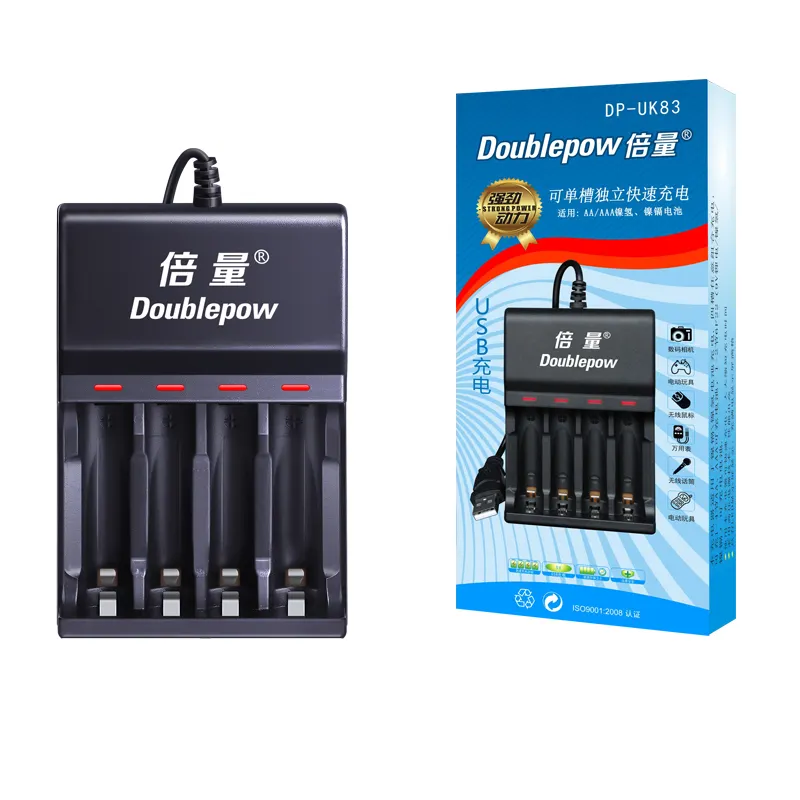 Doublepow UK83 4-Slots USB LED Intelligent Rapid 1.2V Battery Charger 5W ABS Qi OTP AA/AAA Ni-MH/Ni-CD Rechargeable Battery"