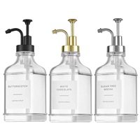 Vente en gros de distributeurs de sirop à café multifonctionnels transparents de 500 ml (16,9 oz) avec pompe en verre, emballage personnalisé