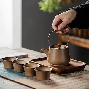 Quà Tặng Kinh Doanh Đồ Gốm Thô Kung Fu Tea Set Nhật Bản Đơn Giản Khay Trà Gốm Ấm Trà Và Cup Set