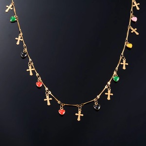 Collar de Acero Inoxidable con Cruz de Corazones Coloridos para Mujer, Chapado en Oro, Gargantilla Bohemia, Joyería Metálica Boho, Regalo - Product Image 1