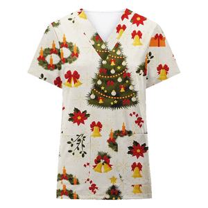 Stampe natalizie all'ingrosso Scrubs top donna fantasia uniforme medica camicie da allattamento manica corta - Product Image 2