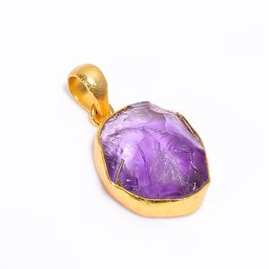 Pendentif en améthyste brut fait à la main, pierre précieuse dorée et argentée, accessoire professionnel personnalisé - Product Image 1