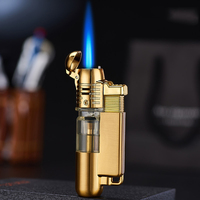 Briquet torche à flamme bleue en gros, coupe-vent, rechargeable au butane, pour cigares et cigarettes, avec logo personnalisé