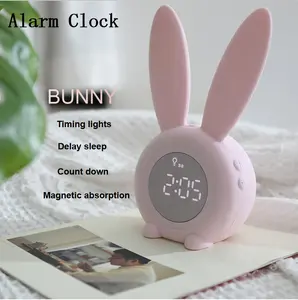 Kerst Konijn Klok Slaapkamer Mini Leuke Baby Kinderen Decor Bedside Roze Wit Motion Sensor Smart Siliconen Nachtlampje Klok