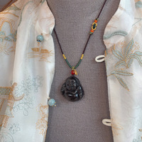 Collier ethnique en cuivre avec pendentif animal en obsidienne naturelle, chaîne de clavicule en corde, pendentif en cristal unisexe pour couple