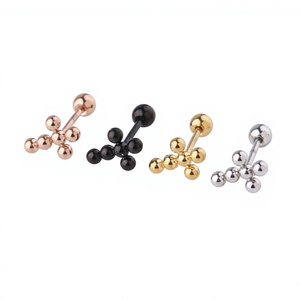 Pendientes de Titanio con Cruz para Piercing Labret, Joyería Corporal con Rosca Interna, Chapado en Oro de 18K, para Cartílago, Labio, Joyería de Boda - Product Image 3
