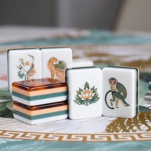 Ensemble de Mahjong Américain de Luxe en Gros, Motif Léopard Blanc <span class=keywords><strong>Lotus</strong></span>, avec Tuiles en Acrylique, Fournitures Professionnelles pour Table de Jeu - Product Image 3