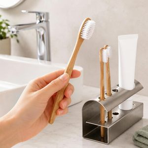 Stainless Steel Bathroom Toothbrush <b>Holder</b>, <b>Toothpaste</b> <b>Holder</b> Stand, Silver - Product Image 2