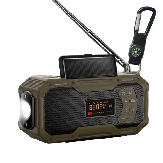Solar Hand Crank Powered Plastic Portable Emergency Weather Radio Flashlight Rechargeable Battery Power Bank Function for