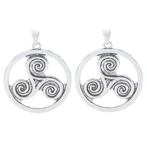 Antike silberne große keltische Knoten Triskele Triskelion Triple Swirl Spiral runde Anhänger für Halskette Schmuck herstellung 67x67mm