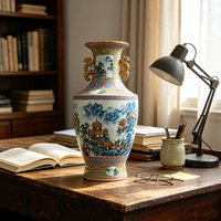 Vase en porcelaine émaillée antique de Jingdezhen, motif paysage coloré, avec doubles anses en forme de dragon, vase en céramique chinoise pour la décoration intérieure