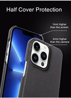 Haute qualité couche supérieure Crowhide demi-couverture étui magnétique sans fil charge étui de téléphone en cuir véritable pour Iphone 15 13 14Pro Max
