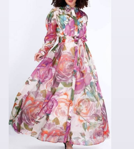 chinese dress ladies Berylove Women Floral Yellow Maxi Dress with Slit A Line V Neck Bell Sleeve Wedding Guest Dress, Yellow / XL