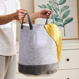 <b>Foldable</b> Laundry <b>Basket</b> Round 35x40cm Gray And Black Fabric Storage Bucket For Clothing Wardrobe Use - Product Image 2