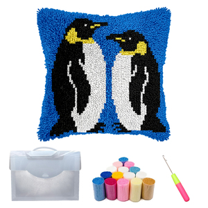 Penguin Custom Pattern DIY Latch Hook Pillow Kit Handmade Home Decor Yarn Decoration Craft Gift Textile & Fabric Crafts