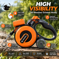 Laisse intelligente multifonctionnelle pour chien 5-en-1 avec lampe torche LED, sifflet électronique pour chien, laisse rétractable en nylon anti-traction pour grands chiens