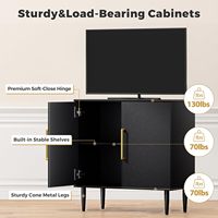 Modernes Schwarzes Holz-Aufbewahrungssideboard mit Türen, Fertig zum Zusammenbau für Wohnzimmer, Esszimmer, Flur & Eingangsbereich