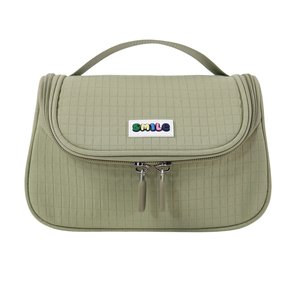 Estuche de Papelería Personalizable con Patrón de Cuadrícula Verde Oliva y Parche de Sonrisa, para Uso Escolar y de Oficina - Product Image 1