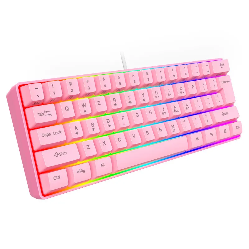 61 Key RK61 Small 60 Percent Wire Lighting RGB Backlit Pink 60% Tablet Laptop Keypad Teclado Gamers Clavier Gaming Keyboards