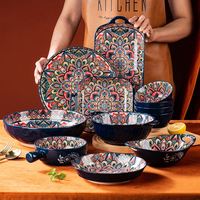 Ensemble de vaisselle bohème en céramique moderne plateau de cuisson ménager et plats assortis pour les fêtes et les décorations