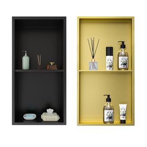 Carrelage mural de niche étanche 60x30cm pour <span class=keywords><strong>douche</strong></span> moderne de luxe Insert exclusif <span class=keywords><strong>noir</strong></span> <span class=keywords><strong>mat</strong></span> or brossé 2 étagères Design pour salles de bains - Product Image 1