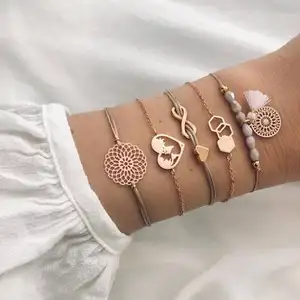 HOVANCI Vente Chaude Nationale Empilable Géométrique Creux Fleur Coeur Bracelet Tressé À La Main Corde Infini Amour Carte Du Monde Bracelet