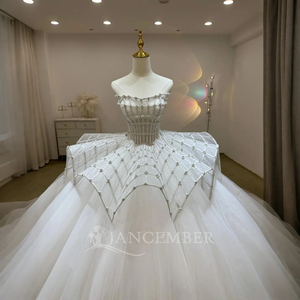 Precioso Vestido de Novia sin Tirantes con Cuentas Multicolores, Diseño de Cintura, Vestido de Ceremonia Nupcial Lsjj12 - Product Image 3