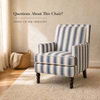 Fauteuil d'appoint rayé bleu et blanc, rembourré, avec garniture cloutée et pieds en bois, pour salon et chambre à coucher