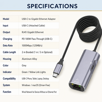 Adaptateur Réseau Ethernet Gigabit USB-C vers RJ45 1000 Mbps LAN PD 100W pour iPhone 16 15 Ordinateur Portable PC de Bureau Windows MacOS Vente en Gros