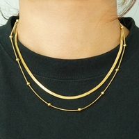 Collier en acier inoxydable à double couche avec chaîne de collier hip-hop, fermoir à perles, design cœur - Accessoire de mode du Nouvel An chinois