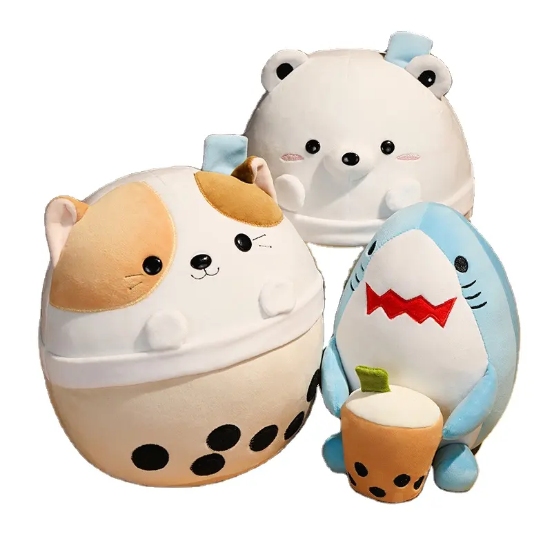 K006 Dễ Thương Trà Sữa Bong Bóng Trà Cá Mập Gấu Mèo Panda Đồ Chơi Sang Trọng Plushie Thú Nhồi Bông Đồ Chơi Cho Trẻ Em