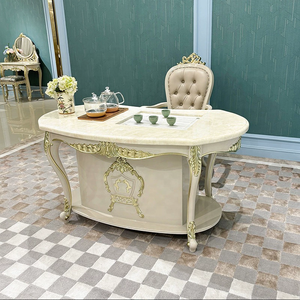 Table <span class=keywords><strong>à</strong></span> thé en bois massif de style européen, ensemble table et chaises en marbre français, mobilier de salon luxueux - Product Image 2