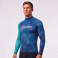 Maillot de bain Rash Guard pour homme à manches longues raglan, protection UV, col montant, pour la natation et le surf, bleu turquoise aquarelle