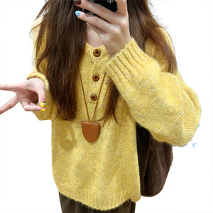 Suéter de Punto Personalizado para Mujer, Otoño Invierno, Grueso, Cálido, con Diseño de Botones, Manga Larga, Elegante, Suave, Ropa Interior, Capa Base - Product Image 4