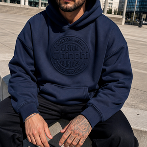 Sweat-shirts à capuche amples et courts pour hommes, personnalisés par le fabricant, 100% coton épais, avec logo imprimé en relief - Product Image 3