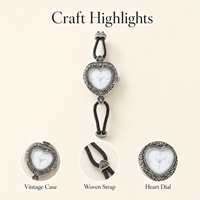 Montre-bracelet vintage pour femme en forme de cœur, en argent antique, avec cordon en cuir, mouvement à quartz, bijou de mode